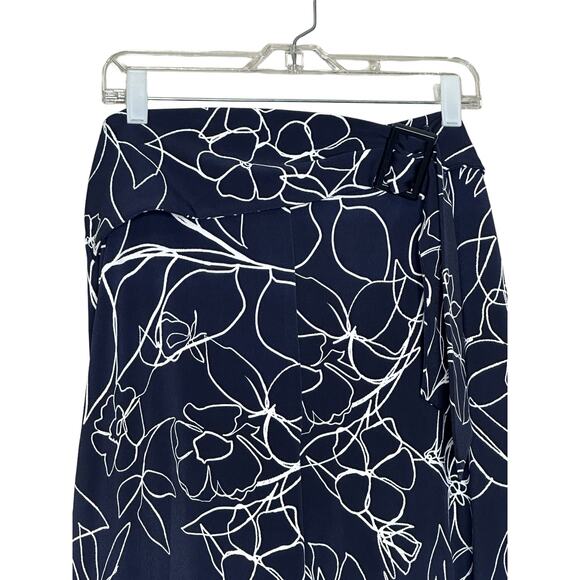 Joseph Ribkoff navy blue white floral wide legs belted crop pants size 14 - Picture 10 of 13